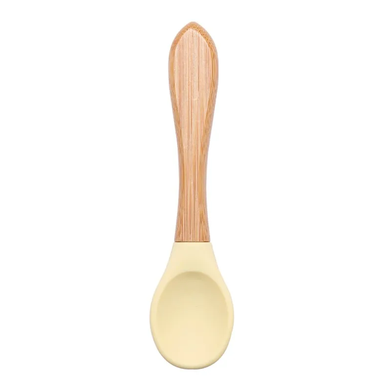 Organic Soft-Tip Silicone Baby Feeding Spoon with Wooden Handle - BPA Free, Ideal