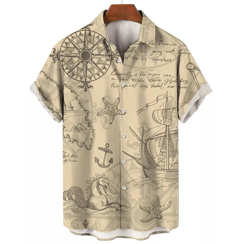 2024 Summer Compass Graphic Men Hawaiian Shirt 3d Print Shirts For Men Vintage Plus Size Hawaiian Shirts Beach Retro Camisa Tops 4