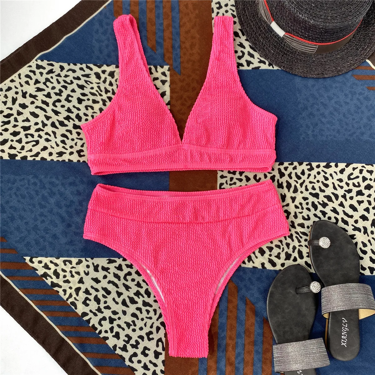 Sexy Wrinkled V Neck Female Swimsuit High Waist Bikini Women Swimwear Two-pieces Bikini set Bather Bathing Suit Swim Lady 2024