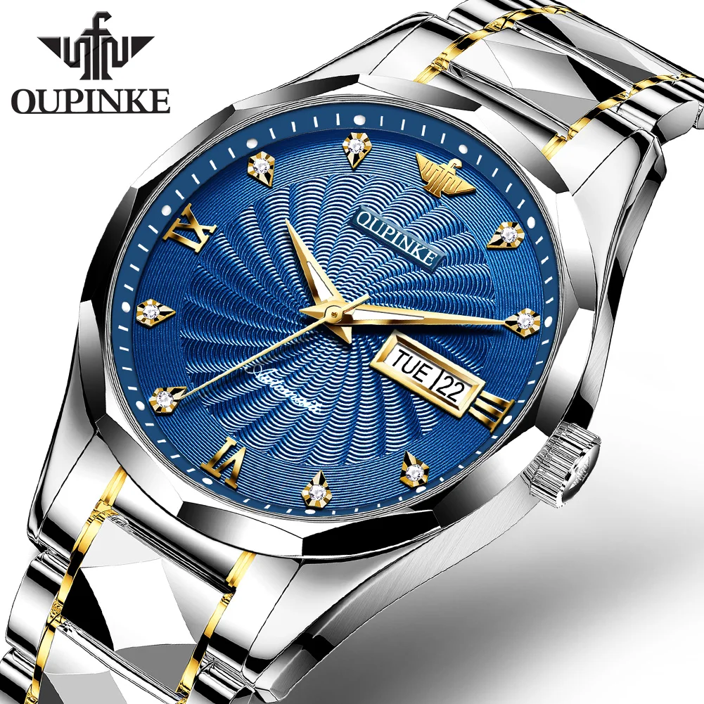 

Original OUPINKE Automatic Mechanical Watches for Men Luxury Tungsten Steel Watchband Sapphire Crystal Mirror Men Watch New In