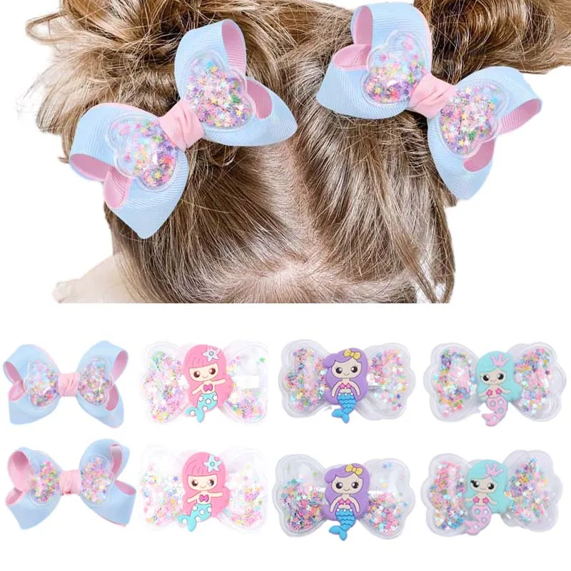 Oaoleer 2Pcs Quicksand Sequins Star Hair Bows Clip For Children Sweet Girls Glitter Hairpin Princess Headwear Hair Accessories головотряс funko pop star wars princess leia