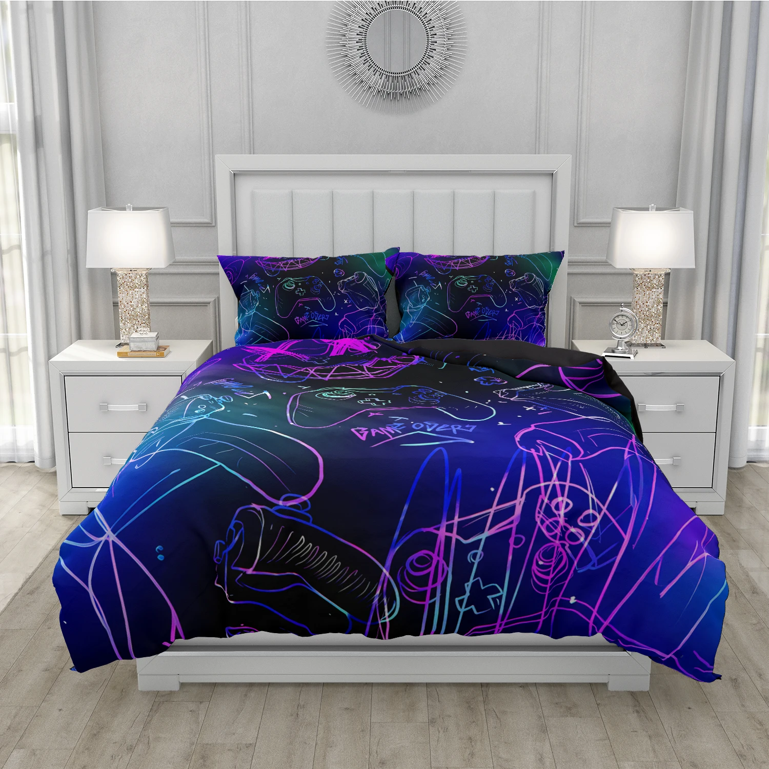 Gamer Bedding Set 2/3PCS - 3D HD Gamepad Printed Duvet Cover set 220x240, Black Quilt Cover for Youth, Holiday Gift & Dorm Decor 3