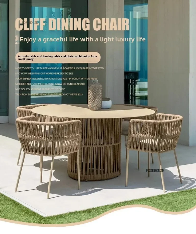 Nordic Garden Furniture Sets Modern Outdoor Rope Table and Chair Set Courtyard Terrace Villa Waterproof Sunscreen Chair b