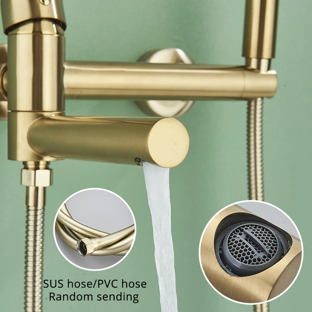 Uythner ก๊อกน้ําอ่างอาบน้ําพร้อมอ่างหมุน Spout ทองเหลืองติดผนังห้องน้ําฝักบัวแตะเต็มชุดฝักบัวสําหรับห้องน้ํา 3