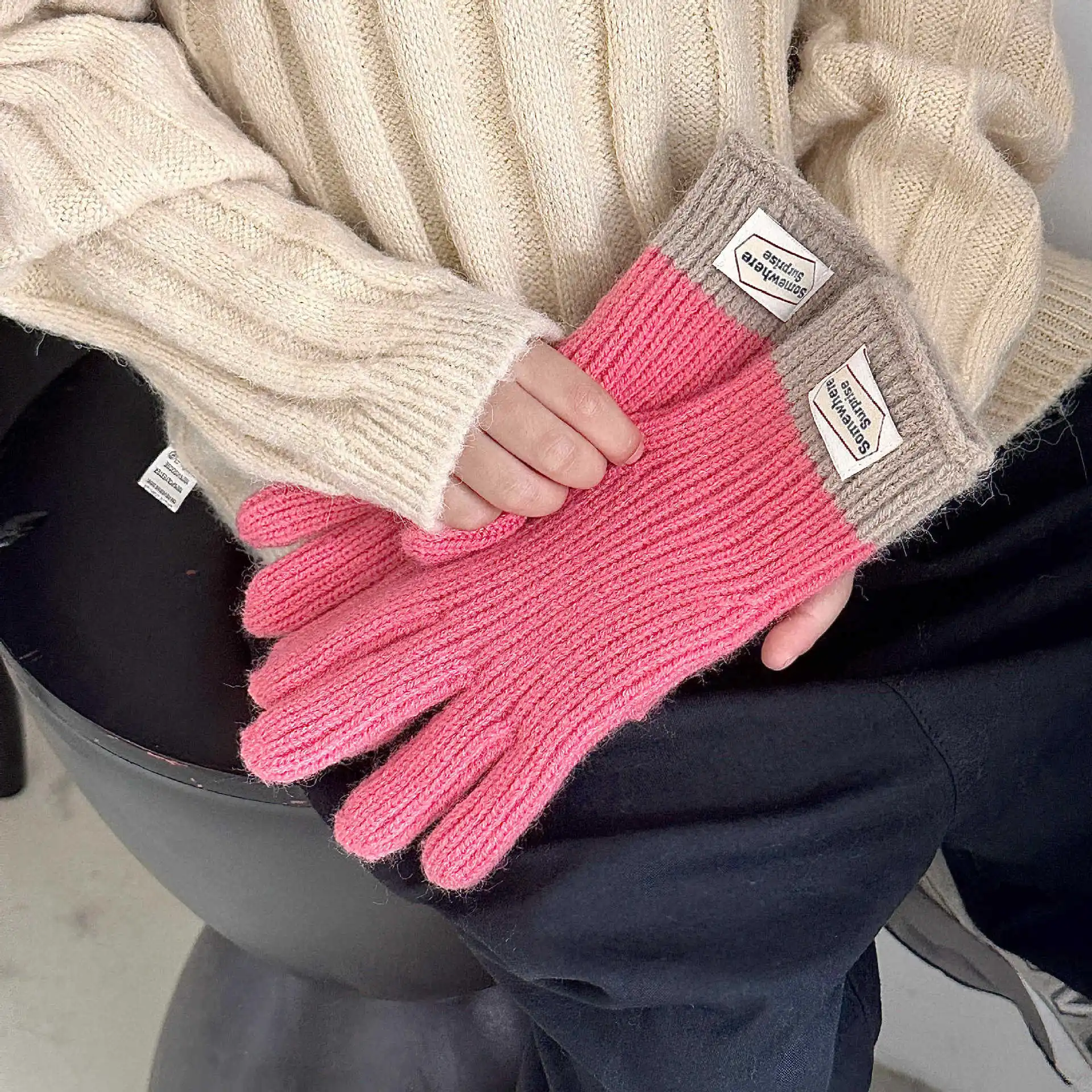 Winter Wool Kids Gloves Korean Solid Color Knitted Mittens Autumn Thicken Warm Children Boy Girl Full Finger Gloves