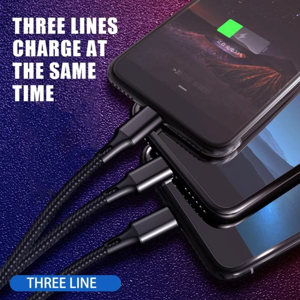 

3 in 1 USB C to USB C Multi 3 in 1 Dual Type C Micro Port Charger Cord, 5V 2A Fast Charging Cable for 3 Mobile Phones