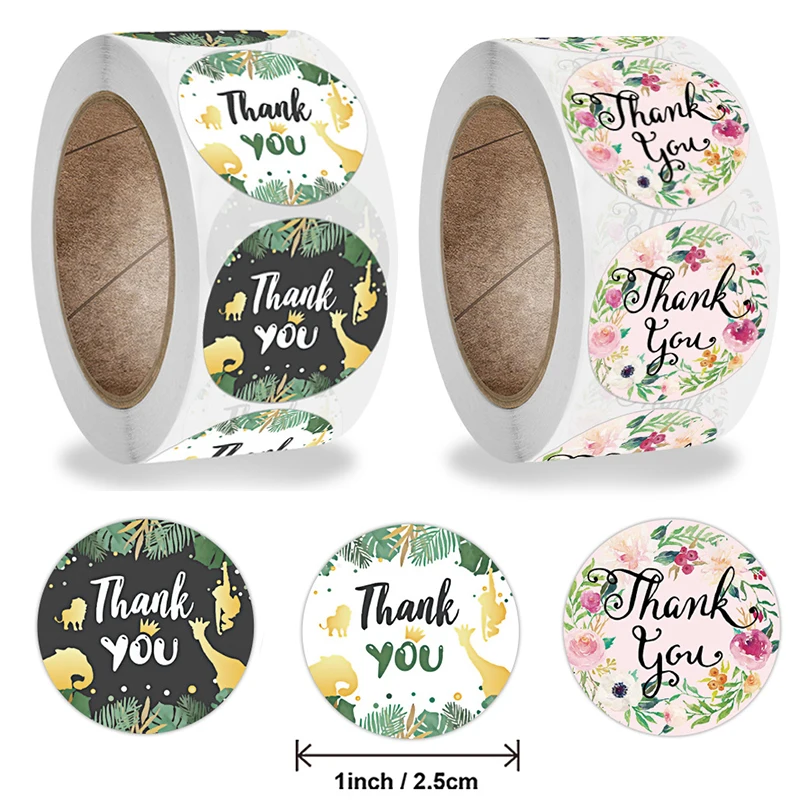 

500Pcs Flowers Thank You Sticker Roll Scrapbook Envelope Seal Sticker Round Gift Packaging Wedding Birthday Party Decoration New