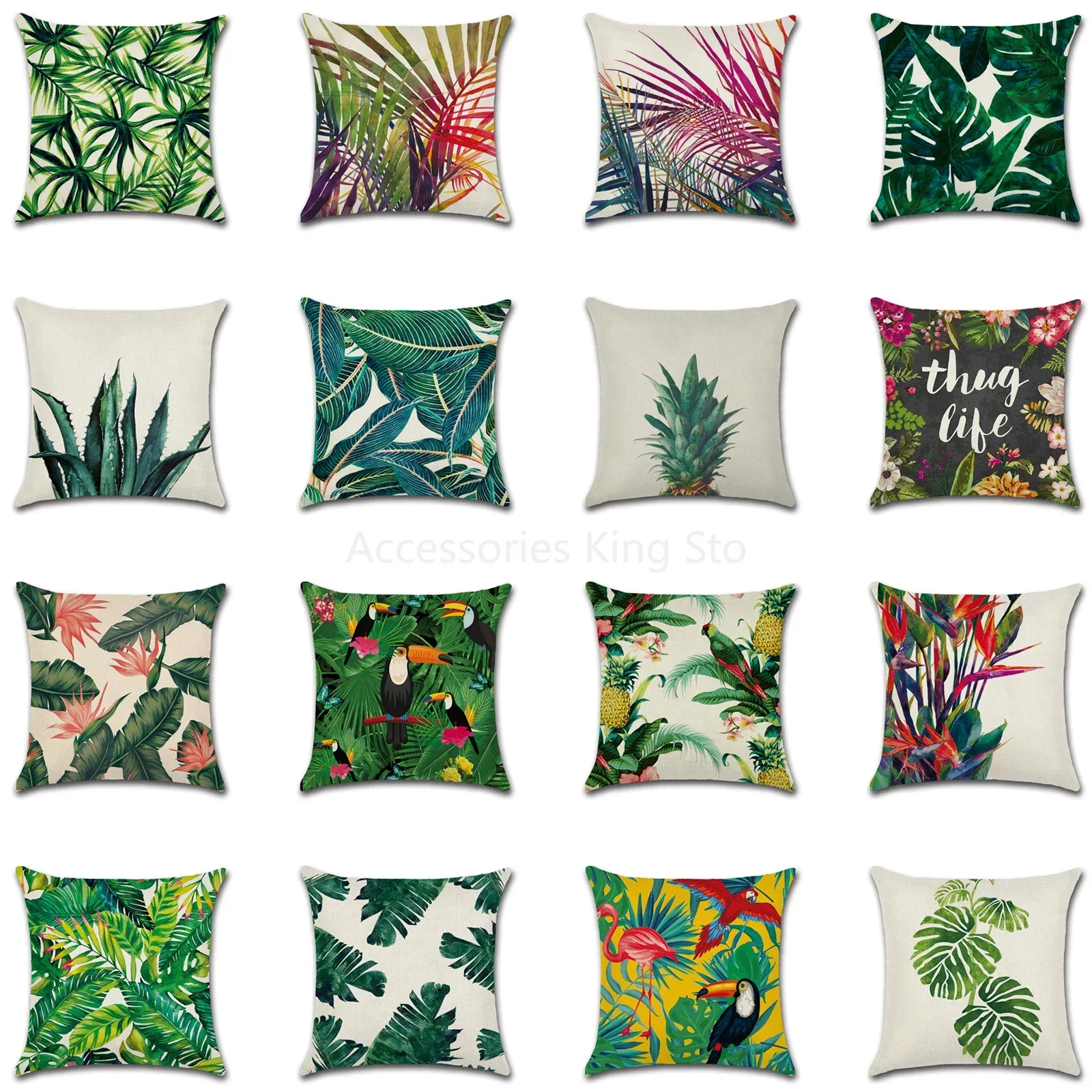

45*45cm Tropical Plants Decorative Pillowcases Tropical Birds Cotton Linen Pillow Case Leaves Pillow Cover kussensloop almohada