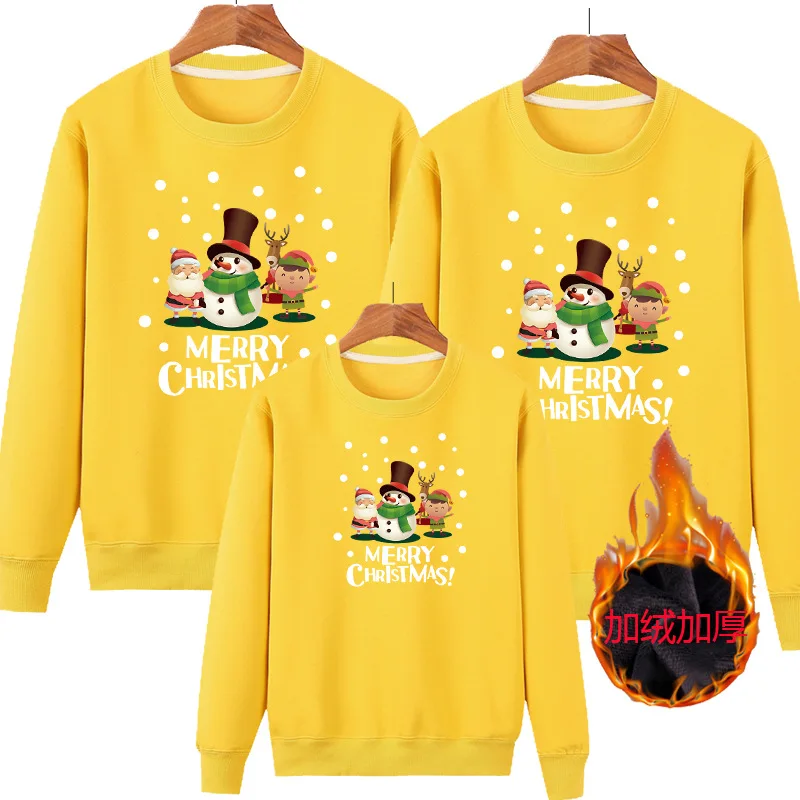 Ropa a juego para la familia Sudadera cálida navideña para madre e hija Tops de dibujos animados para padre e hijo Ropa acolchada gruesa para otoño e invierno