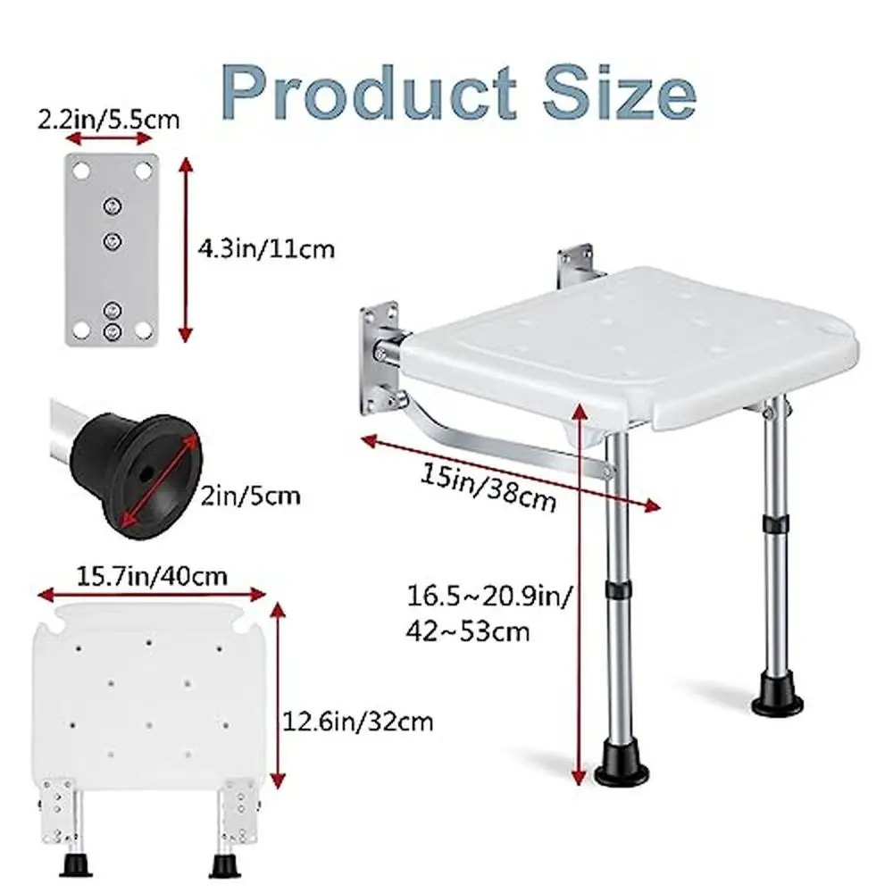 Adjustable Height Folding Shower Seat Wall Mounted Bath Bench Stool Elderly Handicap Pregnant Women Stylish & Convenient Space 6