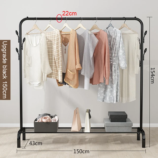 Garment Rack Floor Standing Clothes Hanger Double Pole Coat Rack Wardrobe Clothing Drying Rack Mobile Cloth Rail Home Furniture B Update 150cm