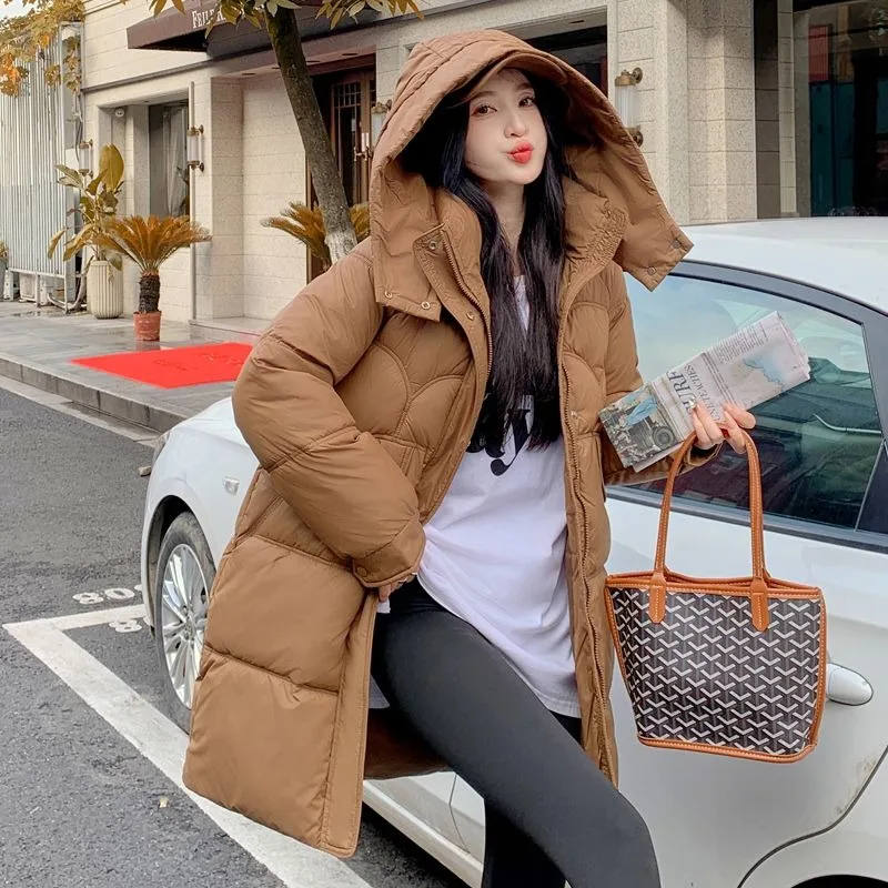 2023 New Women Down Cotton Coat Winter Jacket Female Mid Length Version Parkas Loose Thick Warm Outwear Hooded Fashion Overcoat