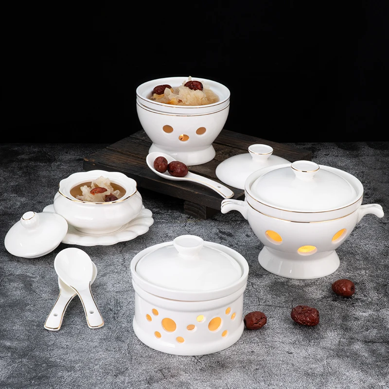 

Porcelain Hotel Buddha Jumps over the Wall Shark Fin Bowl with Lid Candle Heating Liaoning Sea Cucumber Stew Pot Sugar Water