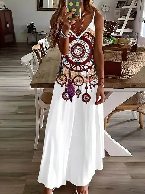Vestido Largo Mujer Sin Mangas Estampado Degradado, Cuello V, Verano 2025