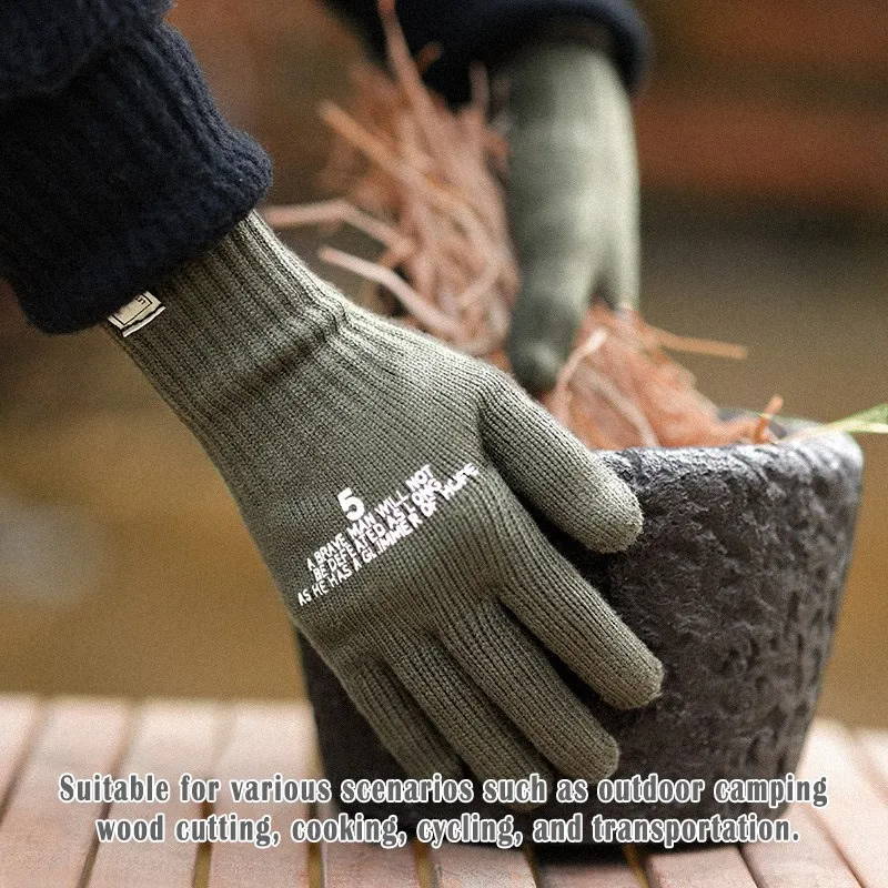 

Теплые Зимние перчатки для мужчин, Нескользящие вязаные перчатки для активного отдыха, походов, сенсорных экранов, теплые зеленые рукавицы для верховой езды с защитой от пиллинга