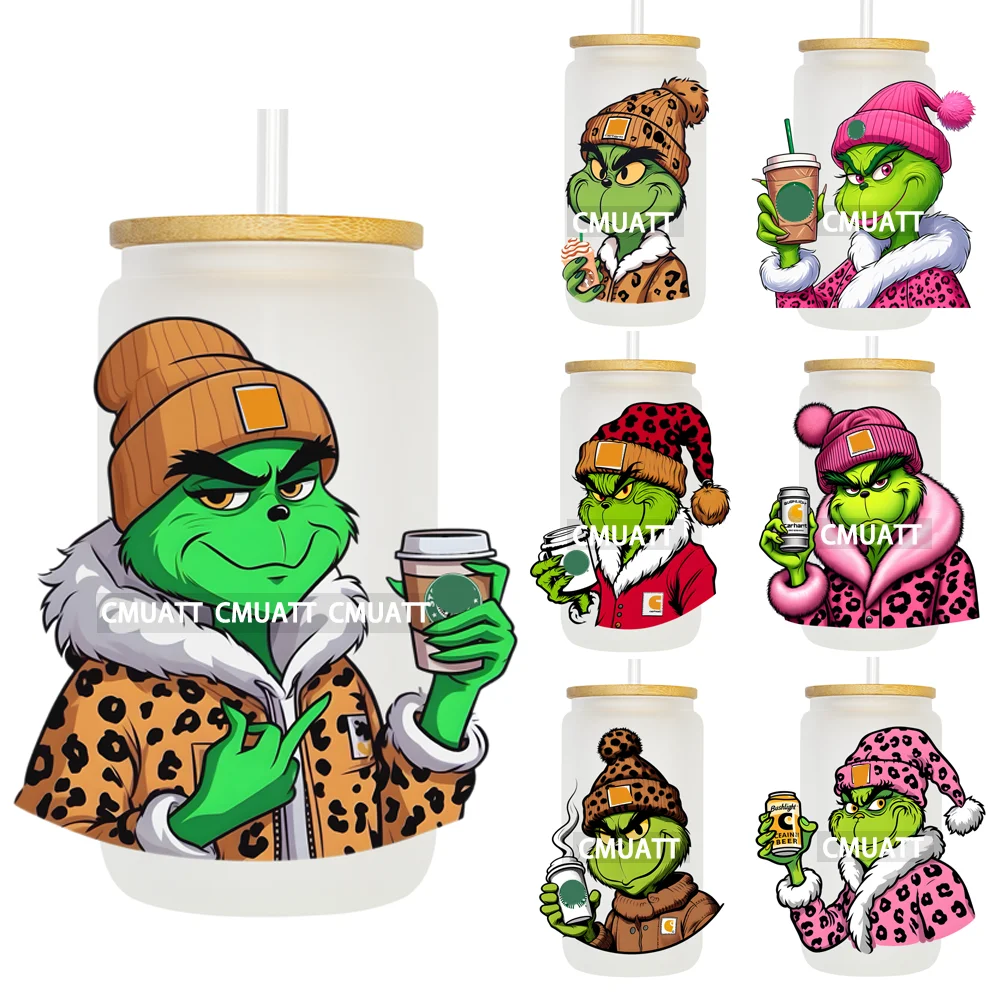 Green Boy With Hat Holding Drink In Hand UV DTF Transfers Stickers Decals For Libbey Cold Cups Mugs Tumbler Waterproof DIY Craft