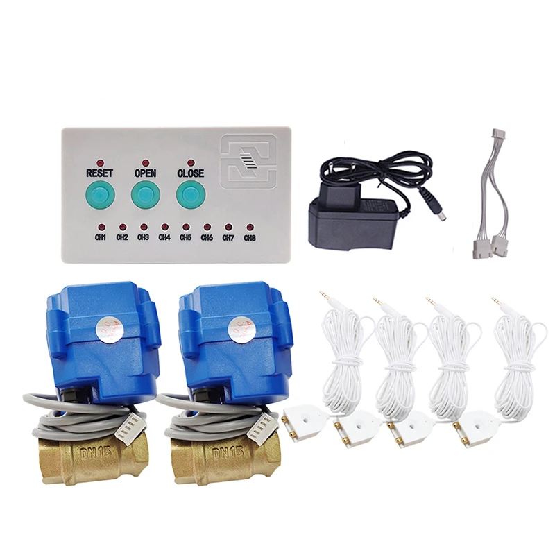 

Russia Ship Water Leakage Alarm System with Brass Smart Valve 1/2", 3/4",1" & 4pcs 6-Meter Long Water Sensor for Home Garden