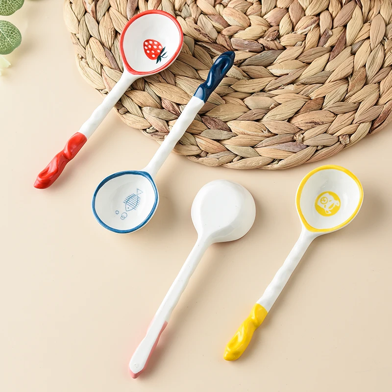 4pcs ceramic ice cream spoons extended handle dessert spoons for eating desserts and ice cream creatively designed spoons