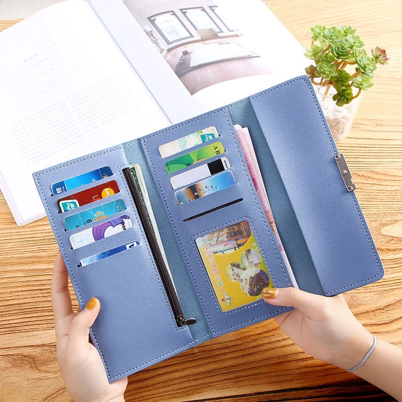 2024 New Women's Wallet Fashionable High end Handheld Bag Long Three fold Wallet Buckle Multi Card Zero Wallet