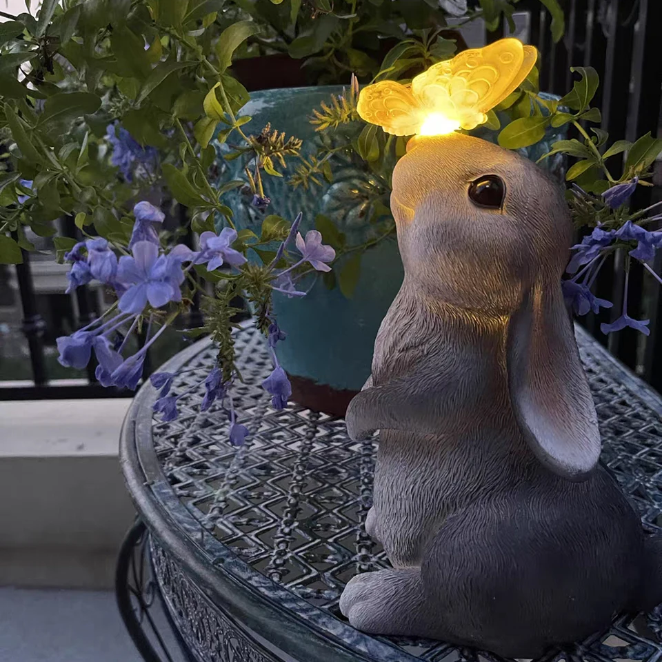 Zk30 Cute Resin Rabbit And Butterfly Garden Potted Villa Yard Decoration  Fairy Tale Outdoor Solar Light Night Light Kawaii Bunny - Solar Lamps -  AliExpress