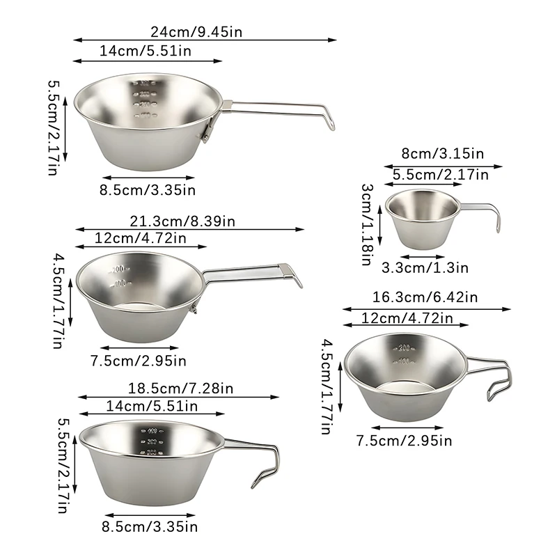 30/200/400ml 304 Stainless Steel Sierra Cup Outdoor Tableware For Camping And Picnics Stackable Hangable Soup Bowl