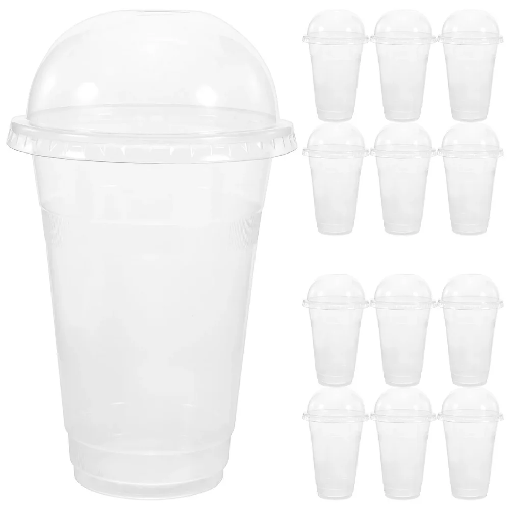 100 Sets 500ml Disposable Clear Cups with a Hole Dome Lids for Tea Fruit Tea Juice Plastic Milkshake Summer Party Drinks Cups