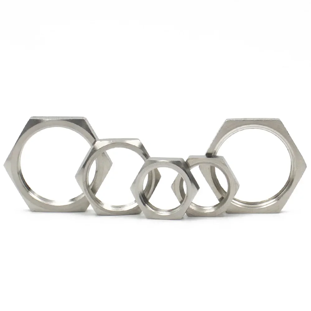 304 Stainless Steel Hex Lock Nut 5pcs M8-M40 Pipe Fitting Pitch 1mm 1.5mm Metric Female