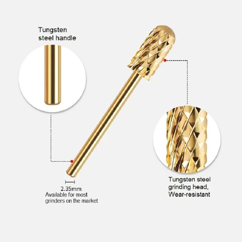 Milling Cutter Golden Tungsten Carbide Nail Drill Bits For Electric Nail Drill Manicure Machine Pedicure Nail Files Accessories