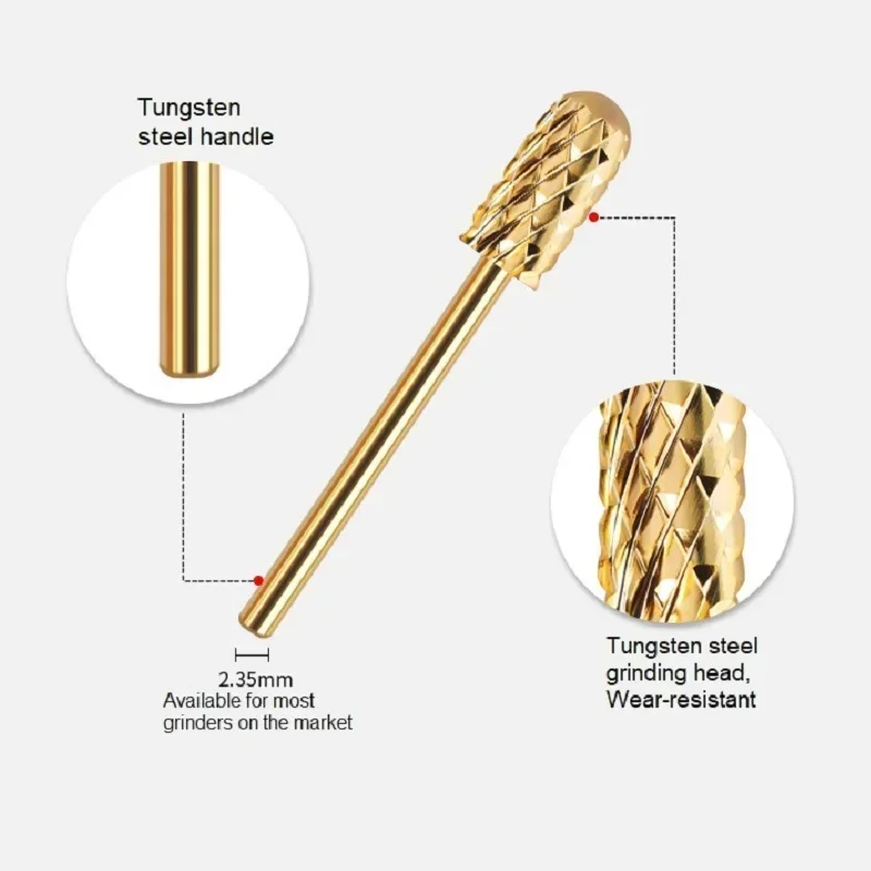 Golden Tungsten Carbide Nail Drill Bit for Manicure and Pedicure Accessories