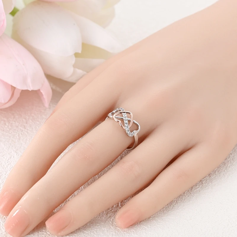 Silver ring Original 925 Sterling Silver Love wrapped ring Women silver finger rings for women Geometric Cubic Zircon Heart wedding jewelry