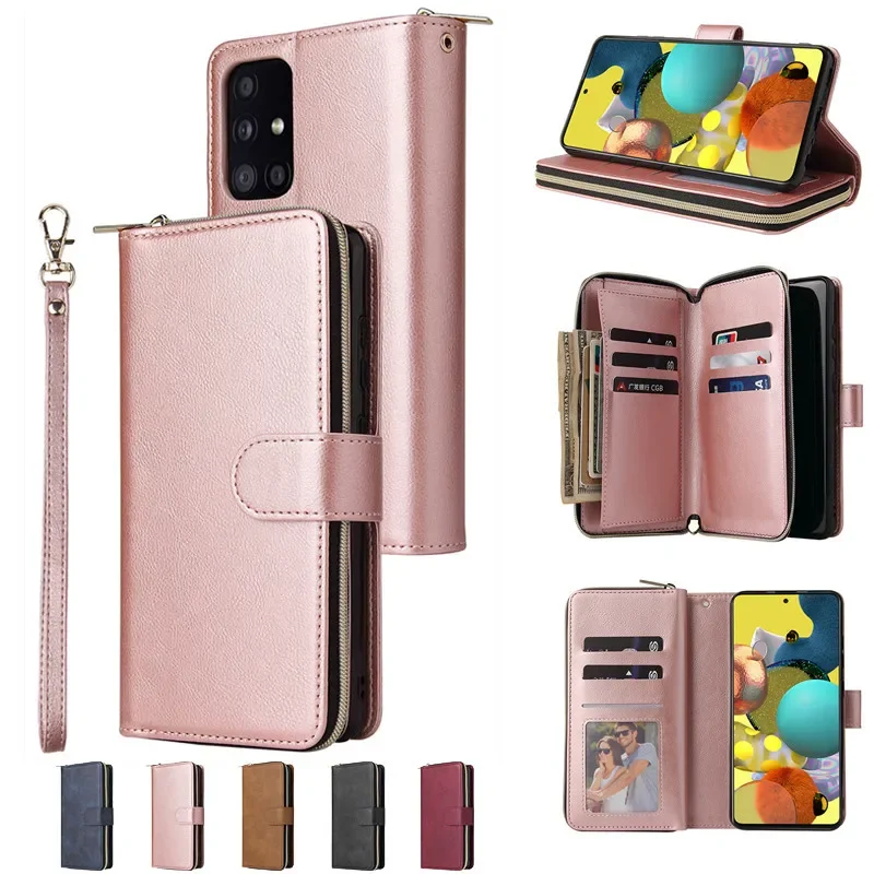 Elegant Zipper Wallet Flip Leather Phone Case with Card Holder