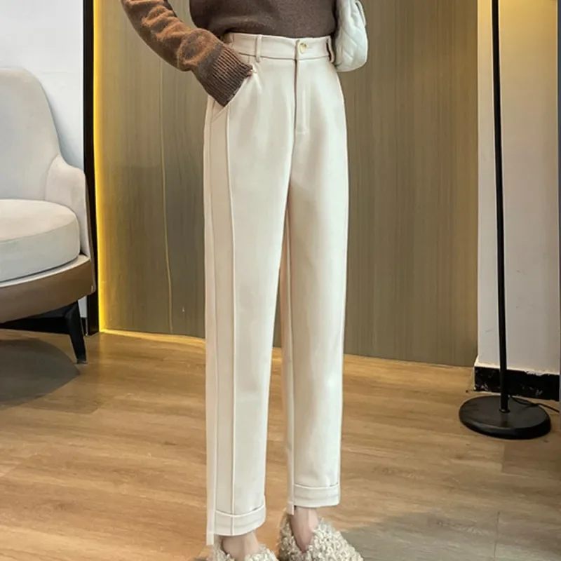 

Office Lady Elegant Woolen Pants Women's Harem Pants Winter High Waisted Casual New Loose Suit Pants Fashion Lady Trousers 29469