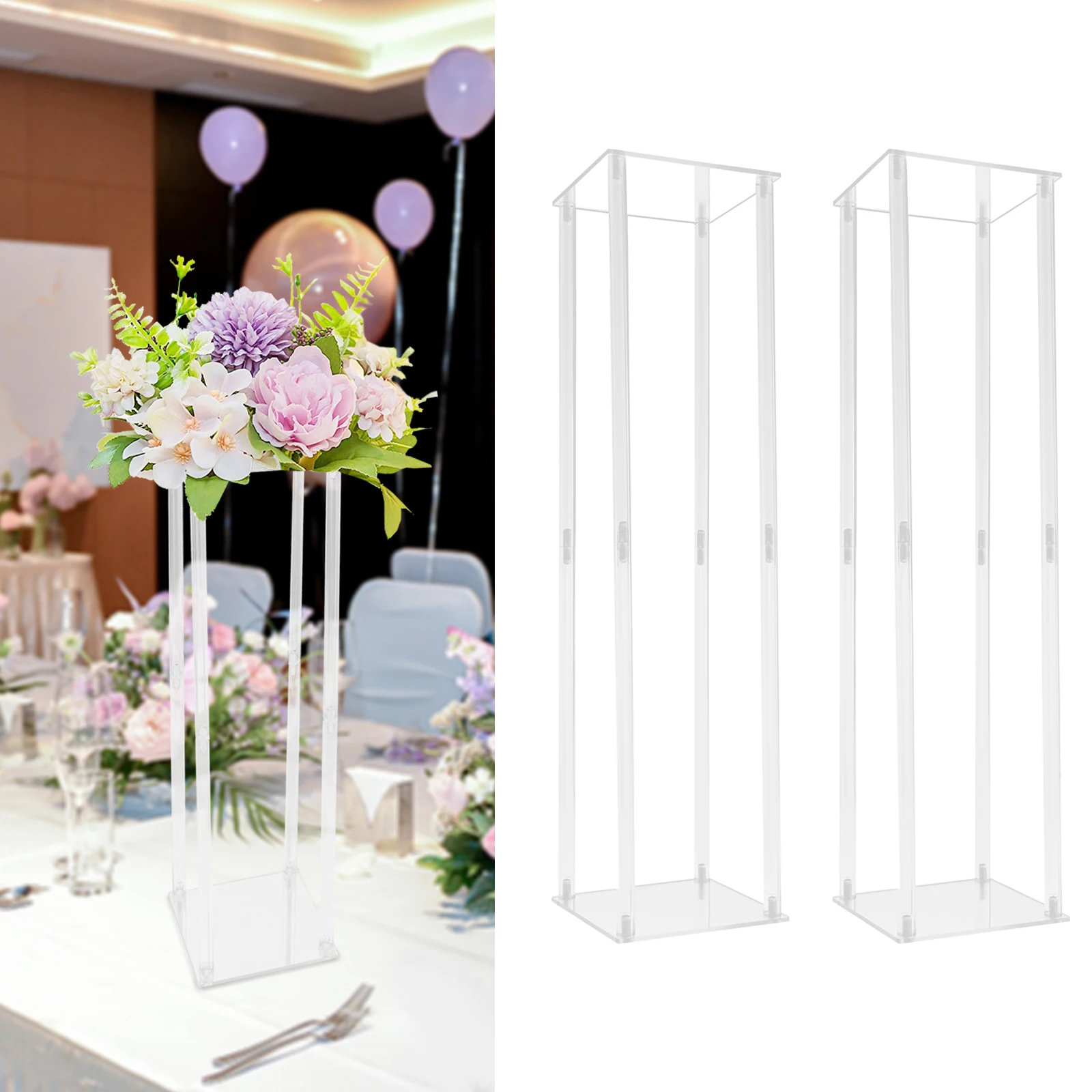 Clear Wedding Geometric Flower Vase Column Stand for Wedding Party Table Centerpiece