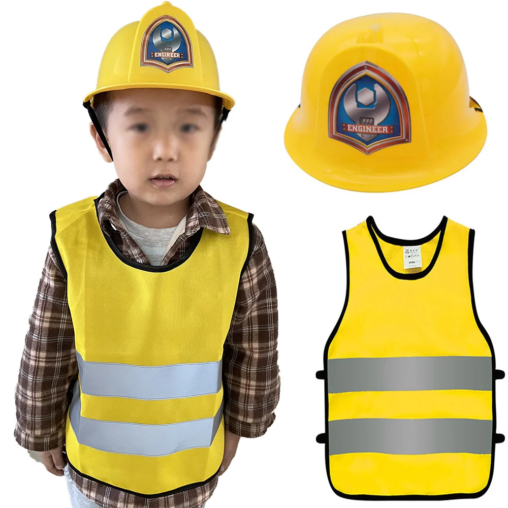 Disfraz de trabajador de la construcción para niños, chaleco de ingeniero,  juego de rol, juguete para trabajadores de la construcción de carreteras,  Cosplay
