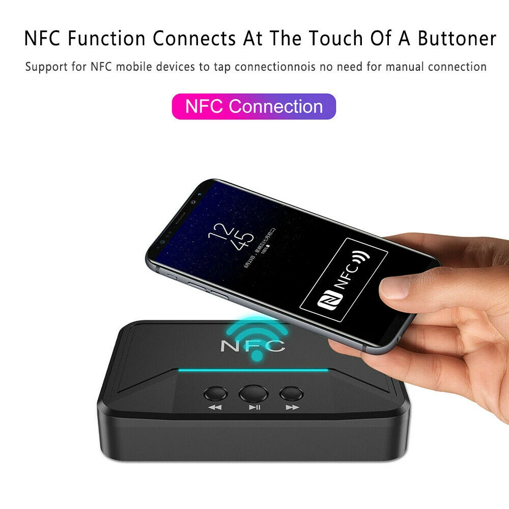 Audio Receiver Adapter NFC 3.5mm RCA AUX Output Wireless Bluetooth-compatible Aux Stereo Receptor For Amplifier Speaker