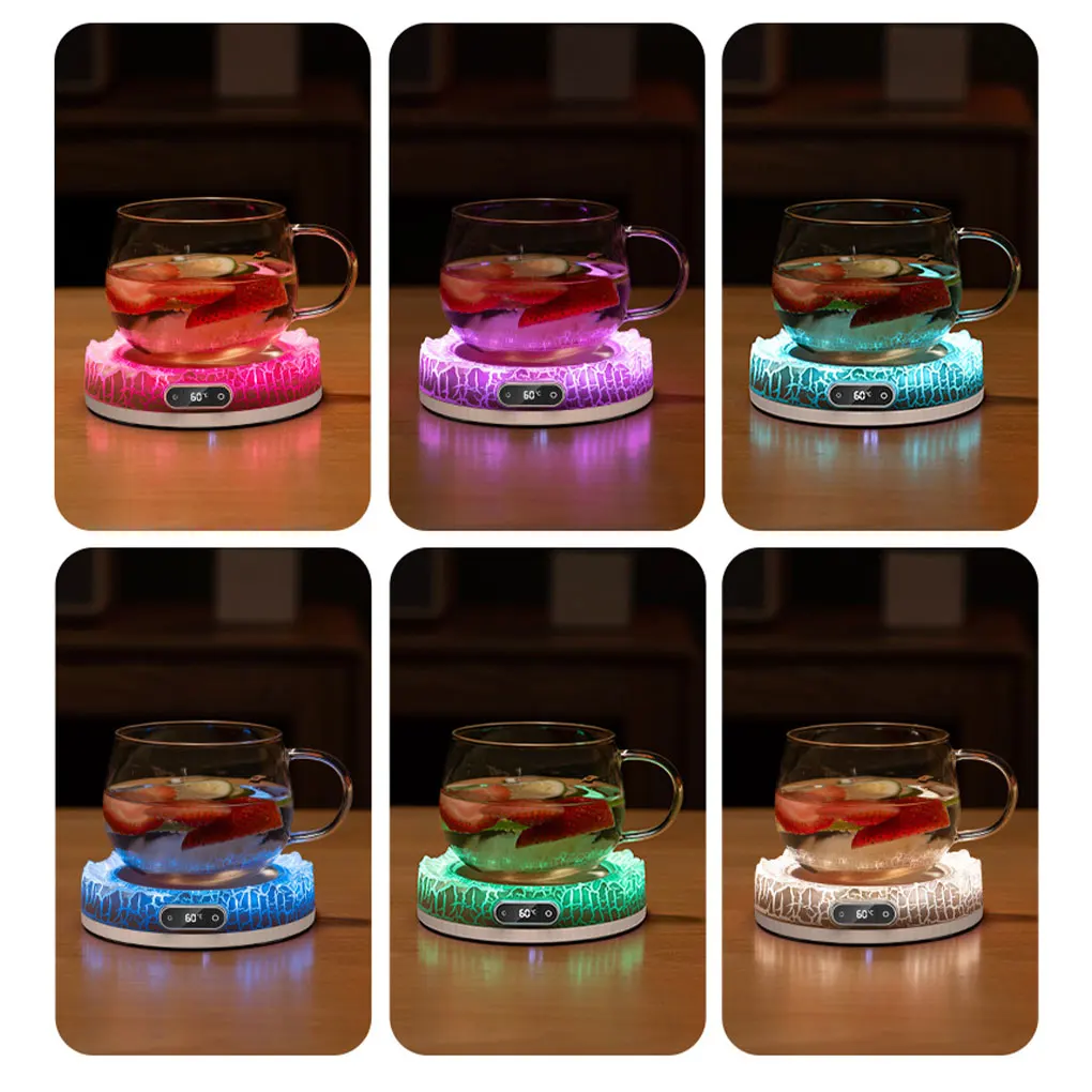Lava Heating Constant Temperature Coaster Portable Coffee Mug Warmer Colorful Atmosphere Light Touch Control Adjustable Warmer