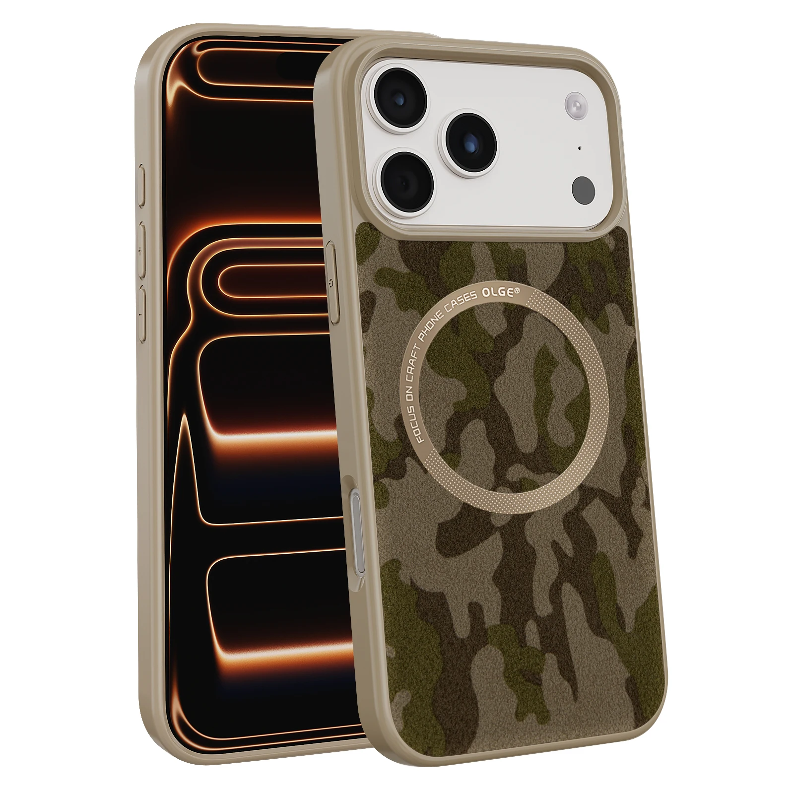Frosted Camouflage Sheepskin Phone Case with Wireless Charging Capability