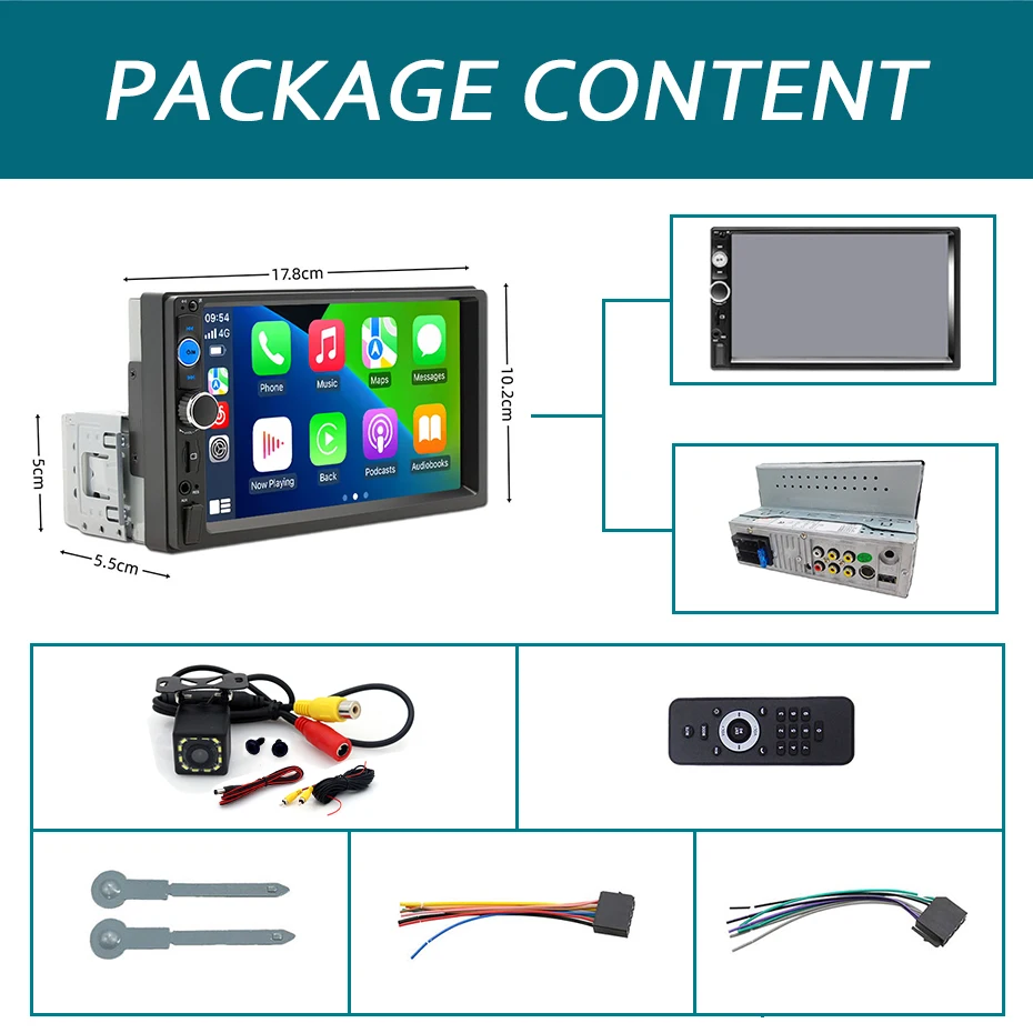 Radio de coche de 7 pulgadas, 1 Din, Carplay, Android, reproductor Multimedia para coche, pantalla táctil HD, FM, AUX, Bluetooth, MirrorLink, Autoradio Universal 6