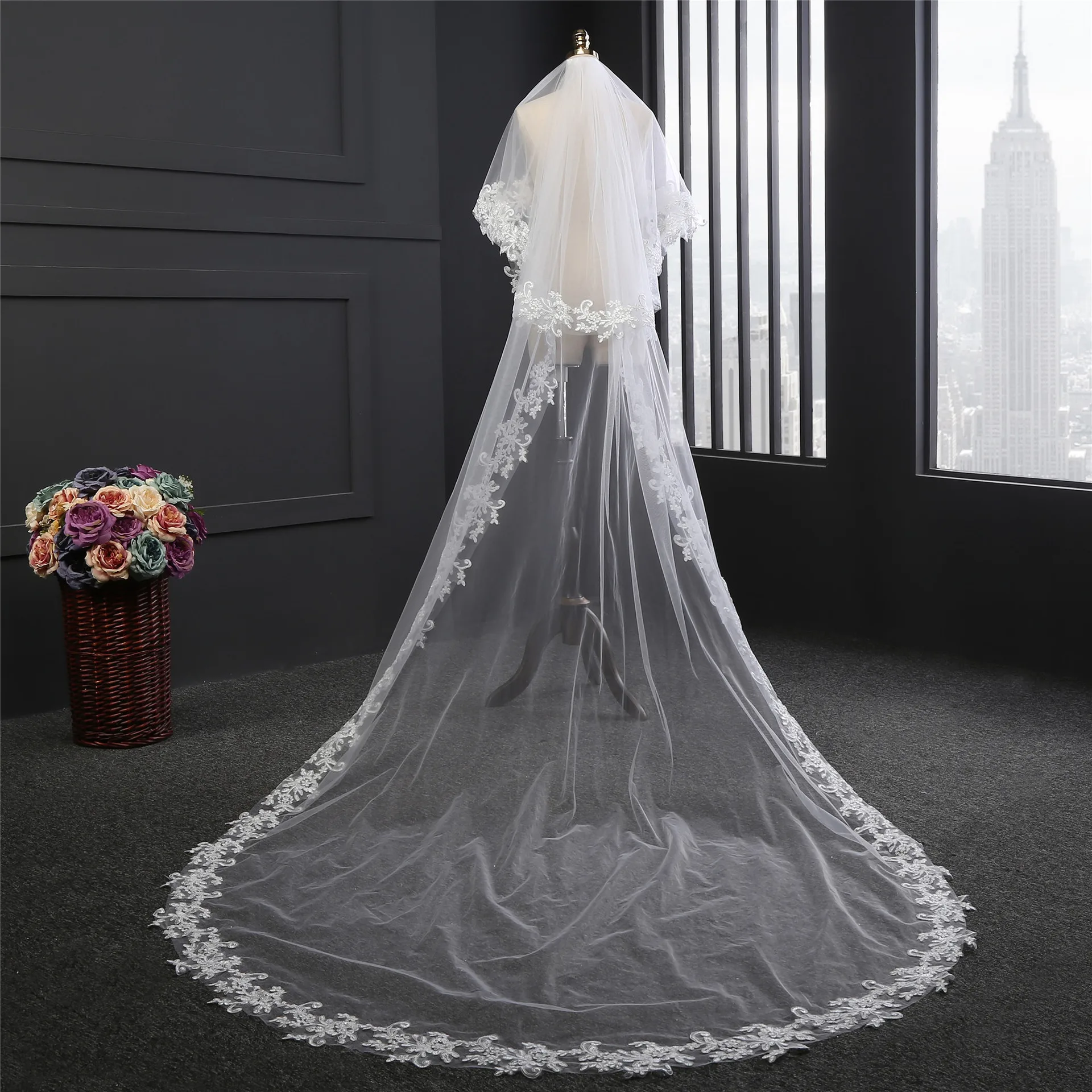 Wedding Veil White Long Trailing 2 Layer Cathedral Wedding Bridal Veil With  Comb