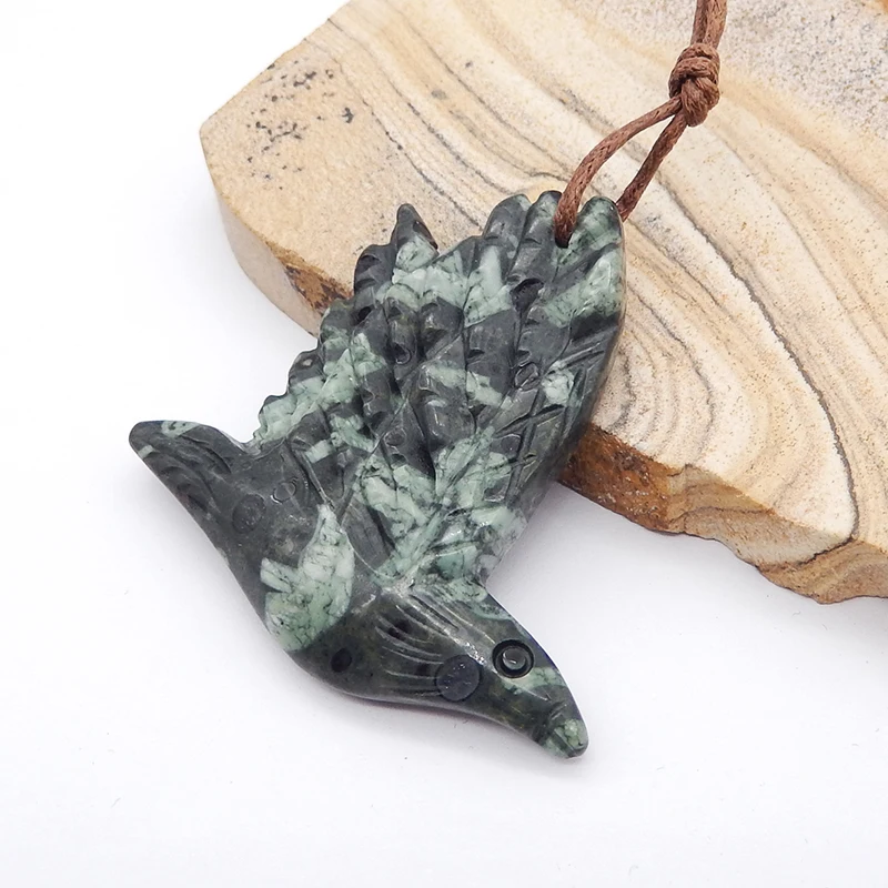 Hot Sale Natural Chinese Writing Stone Carved Bird Fashion Necklace Accessories Pendant Bead 42x41x6mm 11g