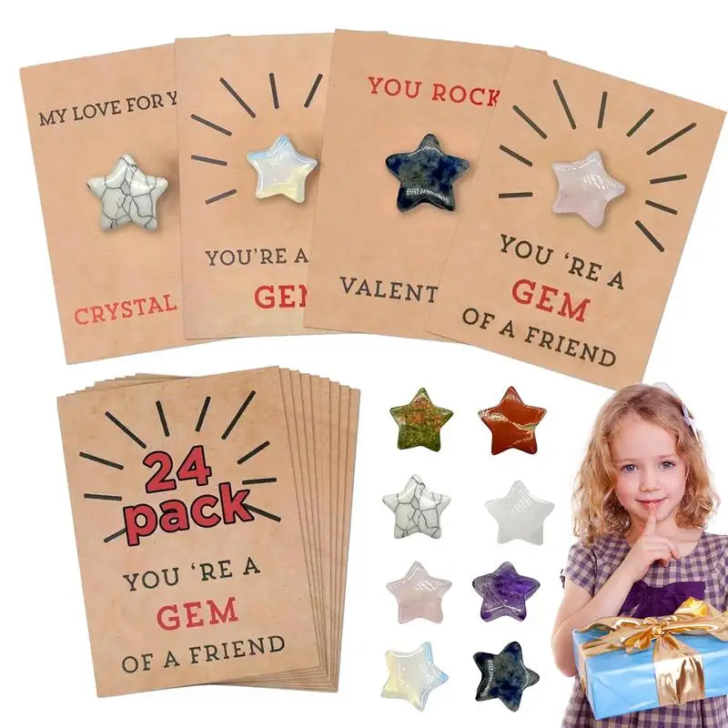 

Valentine Day Card Kit Valentines Day Greeting Cards Set With Five-pointed Star Shaped Crystal Stones 24pcs Suitable For Kids