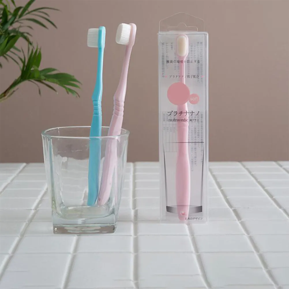 2Pcs 부드러운 강모 칫솔 긴 손잡이 블루 핑크 산후 구강 청소 치아 관리 액세서리 밀도가 높은 강모 칫솔