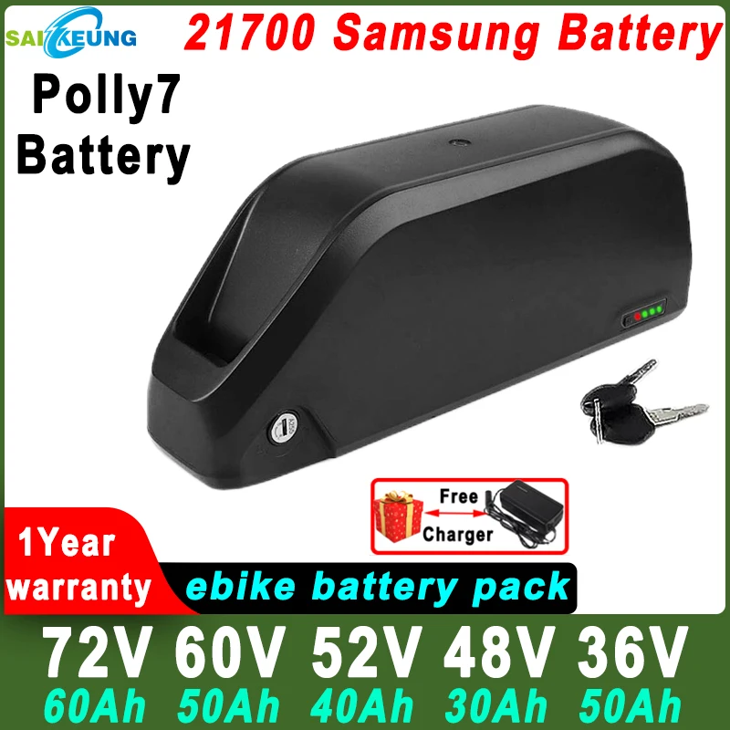 

72V 60V Ebike Batterij Hailong Polly 21700 Downtube 36V 48V 52V 50ah 30ah 40ah Lithiumpakket Voor 3000W 2000W 1500W 750W 500W