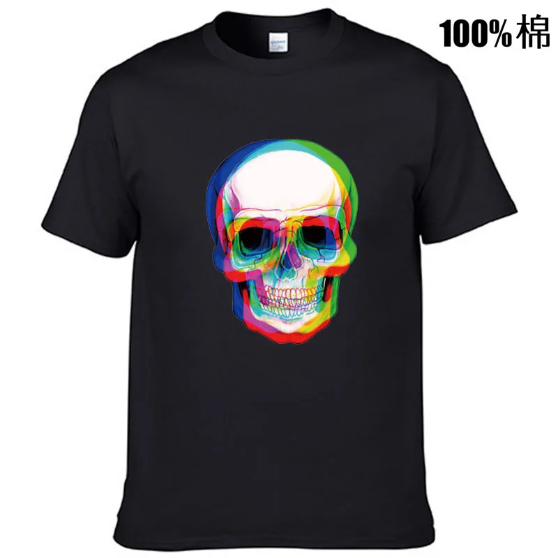Футболка мужская с коротким рукавом, 100% хлопок, Повседневная Свободная рубашка с принтом черепа, на лето