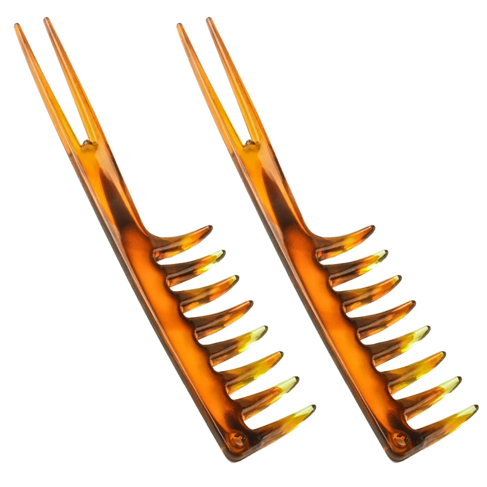 

2 Pcs Men's Styling Oil Comb Large Back Hair Wide Tooth Fluffy 2pcs (amber Curved Fork Comb)