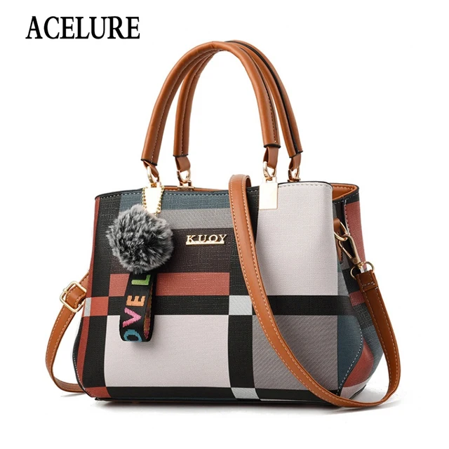 ACELURE New Casual Plaid Shoulder Bag Fashion Stitching Wild Messenger Brand Female Totes Crossbody Bags Women Leather Handbags 1