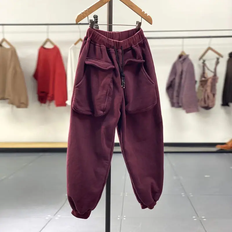 Large pocket sanitary pants, large size women's clothing, Korean version, loose and slimming leggings, Harlan pants