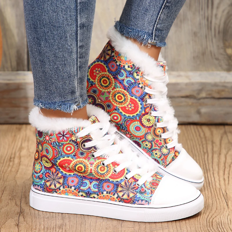 

Mixed Colors Lace Up Women's Vulcanized Sneakers Shoes for Women 2023 Short Plush Women Sneakers Casual Round Head Ladies Shoes