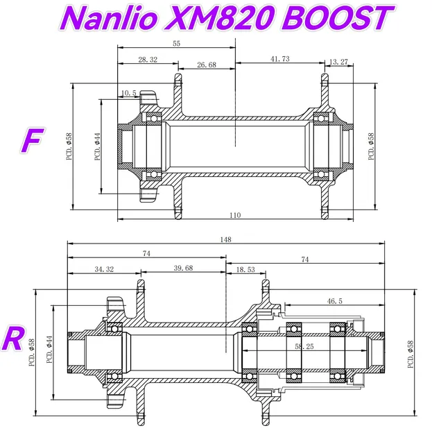 NanLio XM820 Boost MTB Bicycle Hub 6 Pawls Front 110x15MM