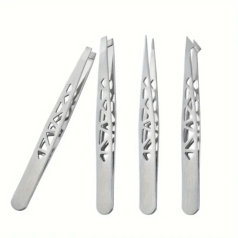 4-piece, professional premium stainless steel tweezers set precision eyebrow shaping removal tools 2